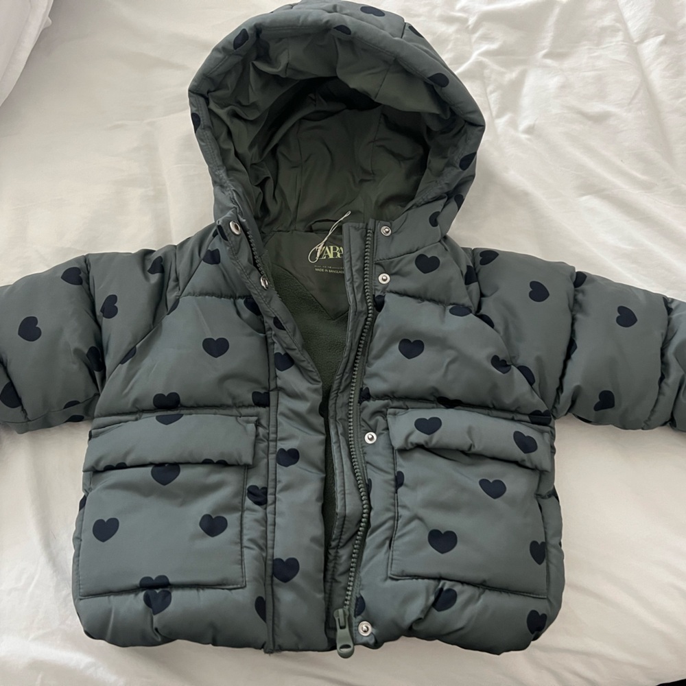 Baby Zara Green and Black Puffer Jacket 12-18 mos
